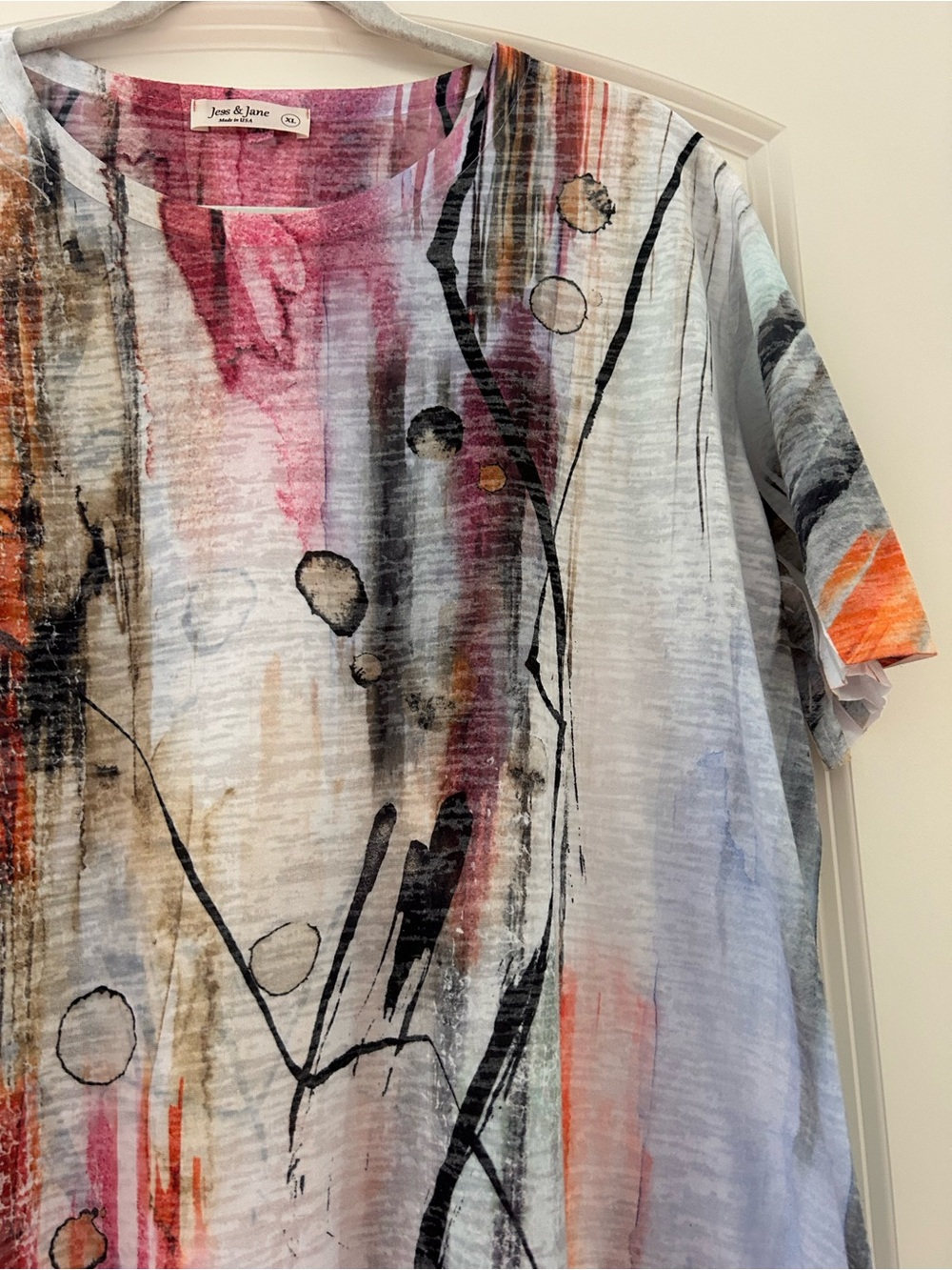 NWOT Jess & Jane Geometric Short Sleeve top. Artsy. Lagenlook. Made in USA. XL - Picture 2 of 7